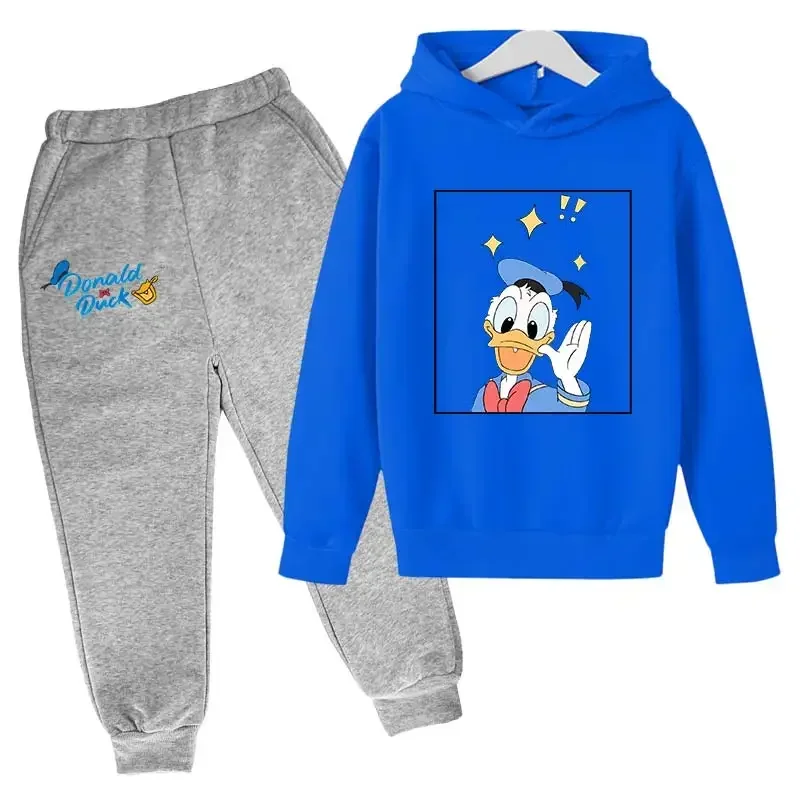thumbnail image 1 of Conjunto de sudadera y pantalones de manga larga para niñas y niños de Disney Mickey Mouse, traje informal de dibujos animados del Pato Donald, primavera de 4 a 14 años, 1 of 5