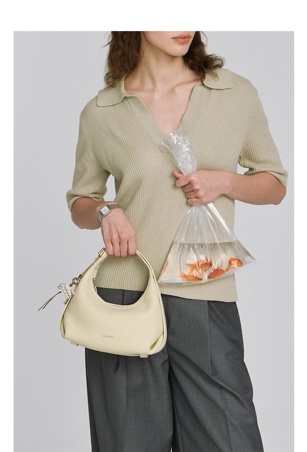 Half moon leather tote, lifestyle 2