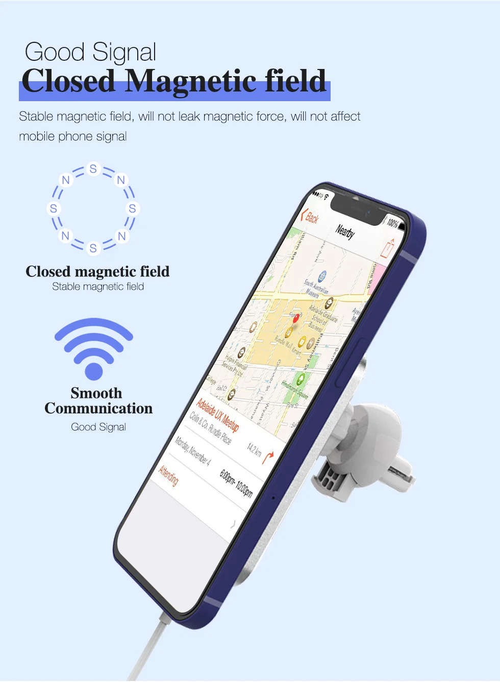 Support magnétique de voiture, chargeur rapide sans fil Qi 15W pour téléphone-3