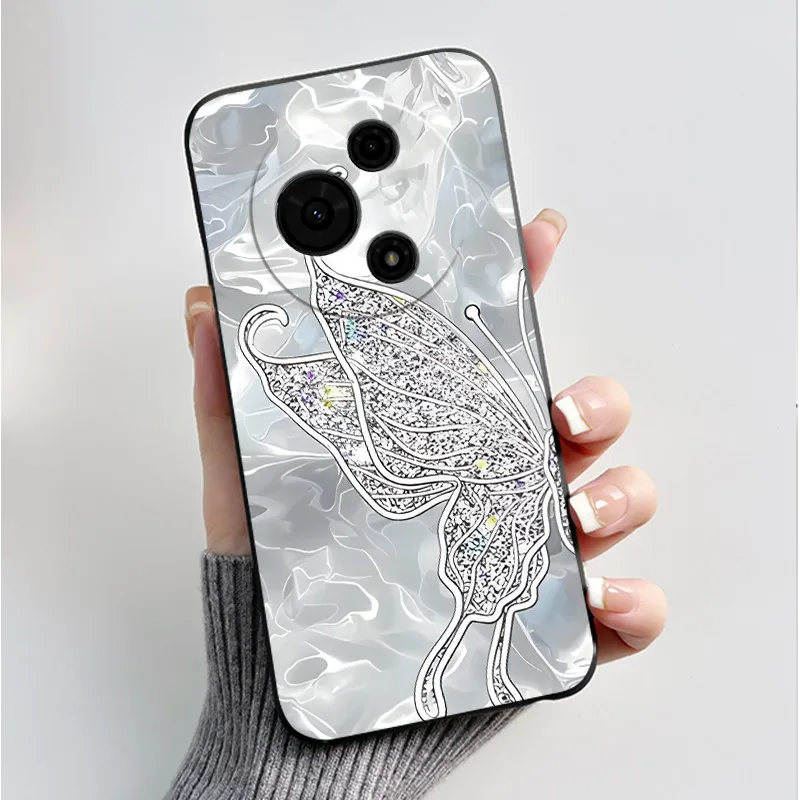 Luxury Fashion Butterfly Flowers Black Soft Silicone Phone Case Protective Cover