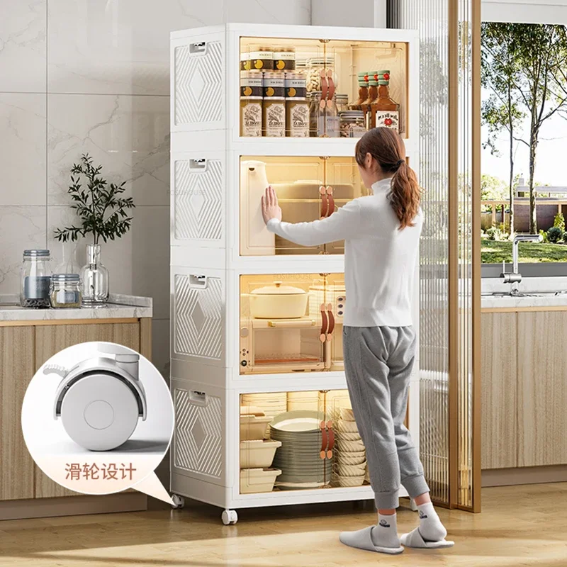 Modern Plastic Kitchen Cabinets Multi-layer Storage Rack with Wheels Home Kitchen Sideboards Collapsible Bedroom Storage Cabinet