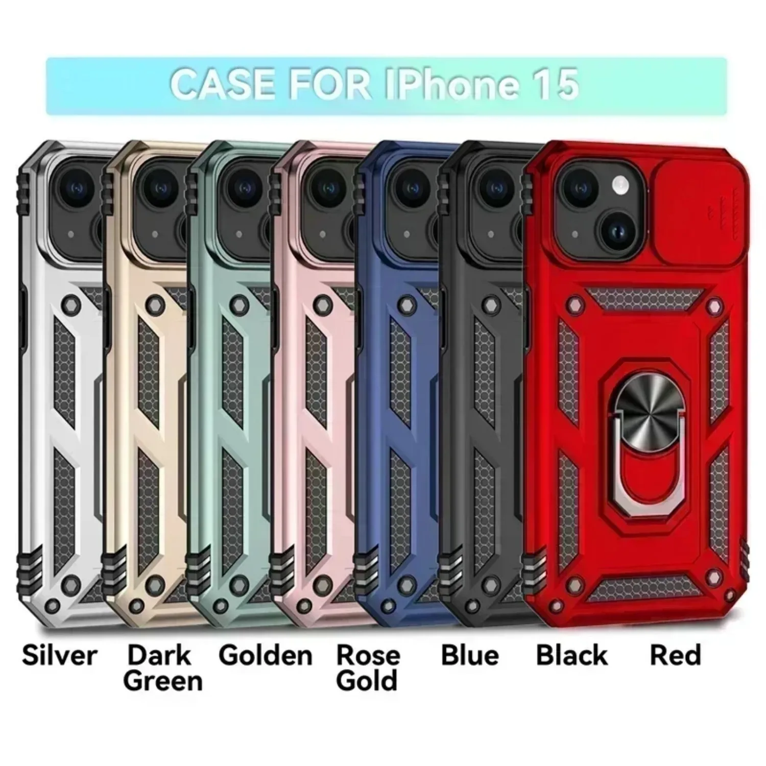 Rotating Slide Camera Lens Military Grade Armor Phone Case with Ring Stand