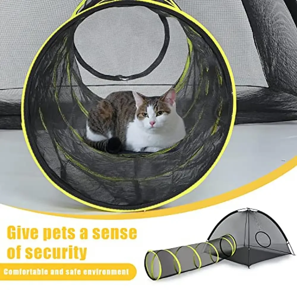 Portable Mesh Cat Playhouse with Harness & Leash Tunnel & Tease Ball Included Indoor/Outdoor Foldable Cat Enclosures Small Pets