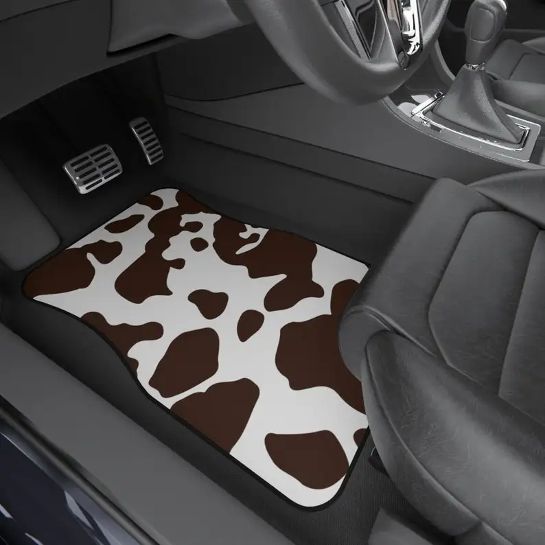 

Brown and White Cow Print (Set of 4) Car Floor Mats, Cow Print Car Mats, Cute Car Mat, Teenage Girl Car Accessories, Car Mats fo