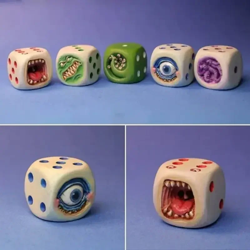 Resin Monster Face Dice Set Halloween Tabletop RPG Board Game Props for Dungeons & Dragons TTRPG Dice Collection