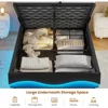 Bed Frame with Type-C Charging Station& Hidden Storage Headboard, LED Lights Upholstered Platform Bed, Twin Bed with Hydraulic 4