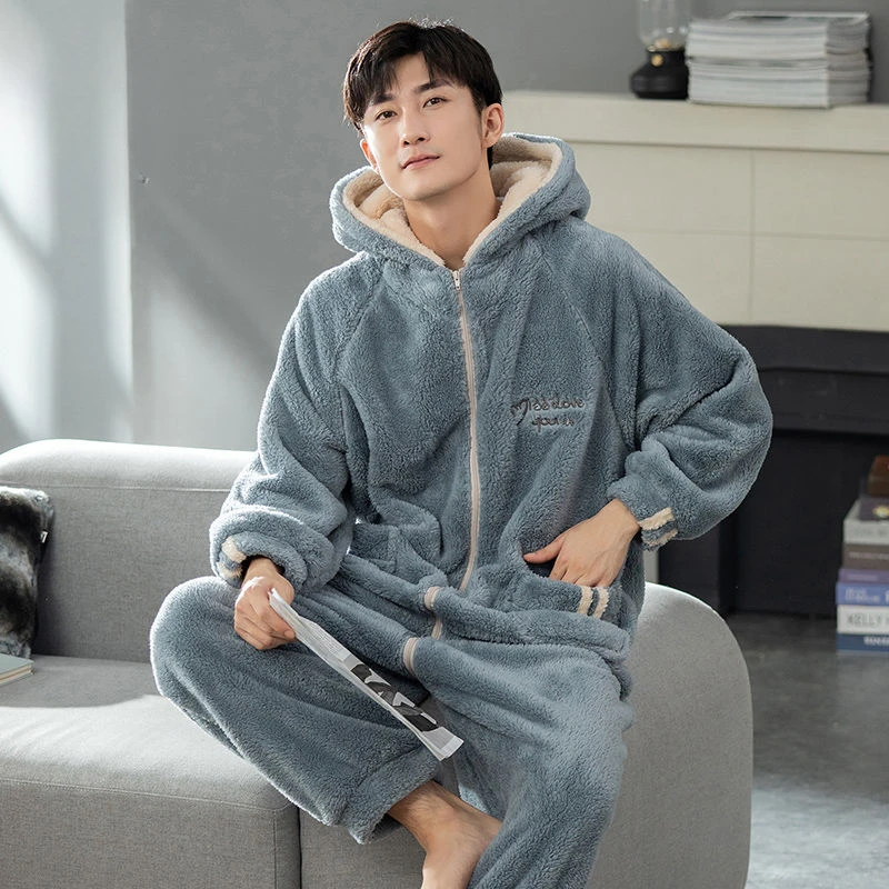 Men's Winter One-piece Pajama Soft Velveteen Plus Velvet-thickened Homewear Sleepwear