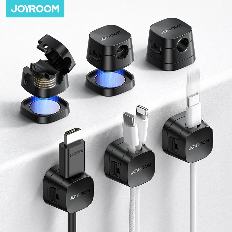 منظم أسلاك مغناطيسي قابل للفصل من Joyroom، 6 قطع، للاستخدام تحت المكتب أو على طاولة السرير أو في المنزل أو المكتب أو السيارة، مشابك مغناطيسية للكابلات JR-ZS668