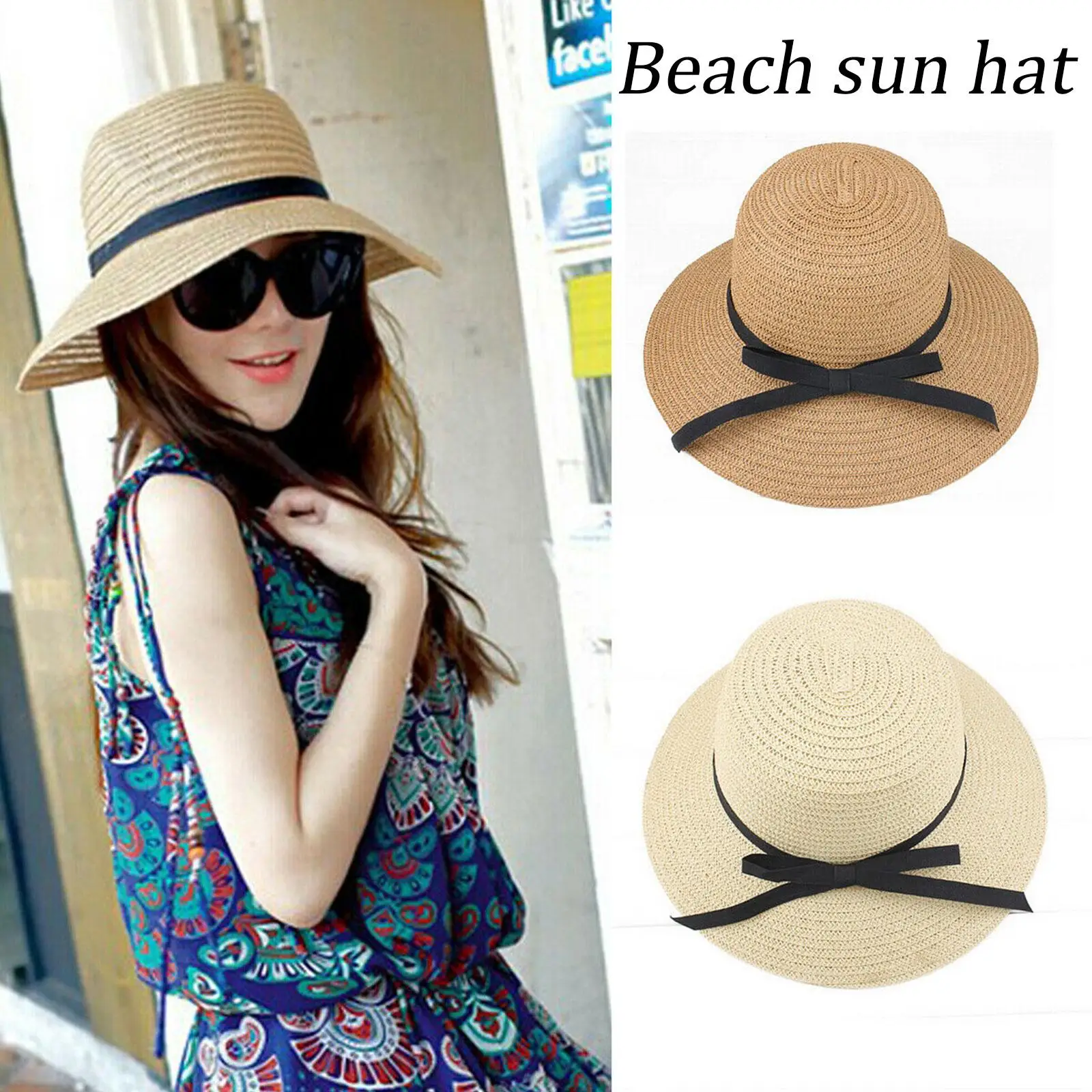 Sun Hat Summer Straw Big Wide Brim Foldable Beach UV Protection Ladies Outdoor Travel