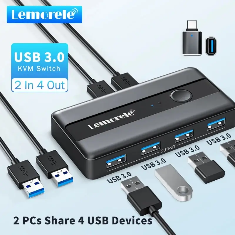 USB KVM Switch Adapter USB 3.0 Switcher 2 Input 4 Output USB Switch KVM Switcher Printer Sharer For Computer Keyboard