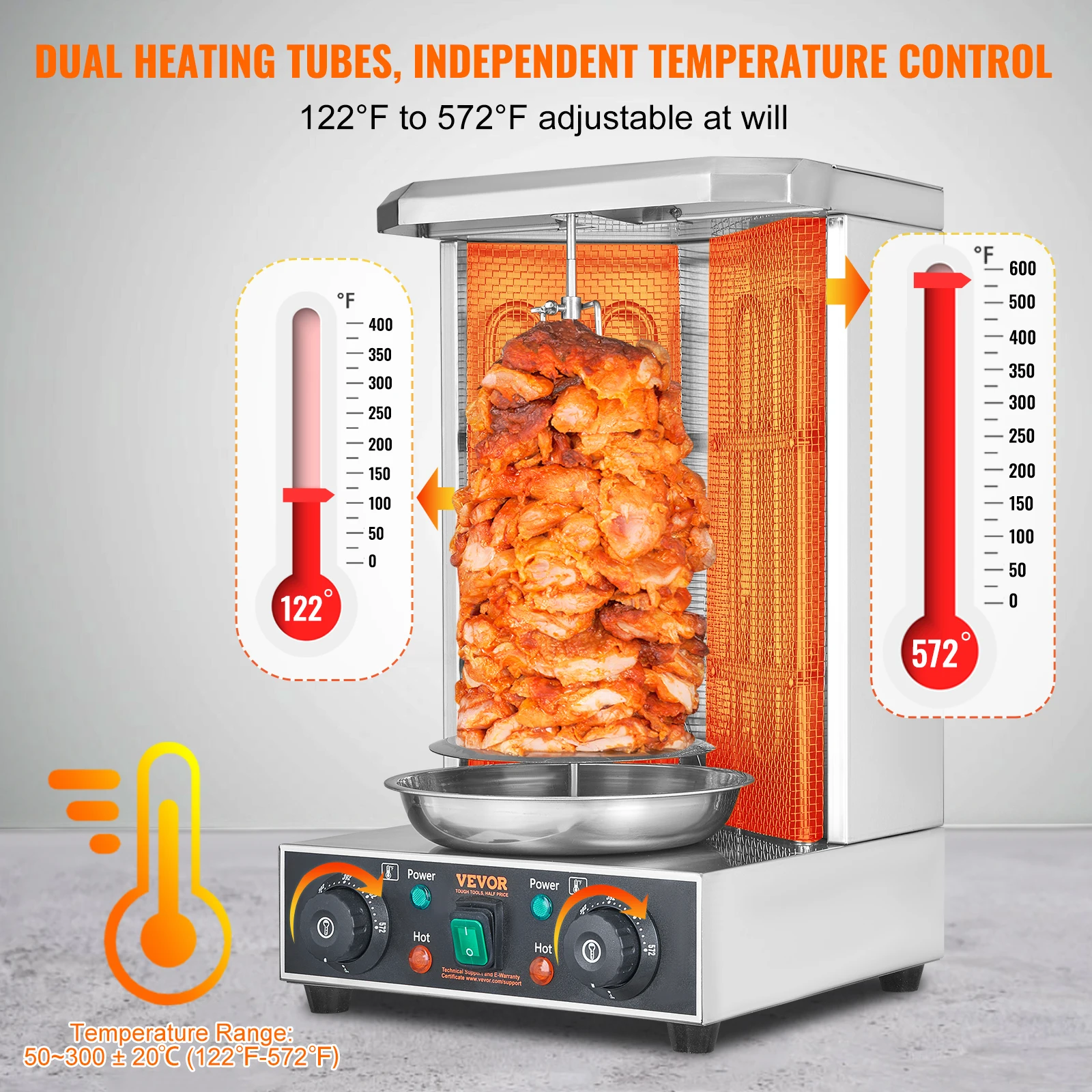 VEVOR Shawarma Grill Machine, 13lbs  Chicken Shawarma Cooker Machine Electric Vertical Broiler Gyro Rotisserie Oven Doner Kebab 3