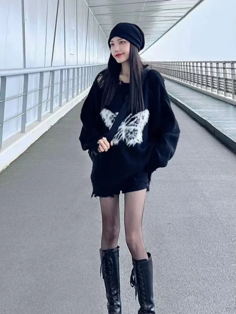 

Sweet Y2k Aesthetic Grunge Butterfly Hole Sweaters Oversized Long Casual Harajuku Jumpers Fashion Knitted Women Pullover Top