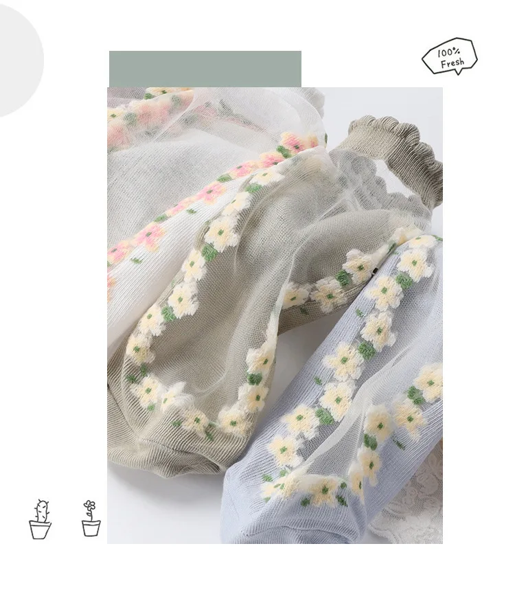 Women Socks Spring Summer Thin Crystal Boat Socks Breathable Short Socks Japanese Cute Little Fresh Ins Short Floral Glass Silk