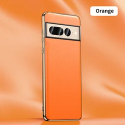 Luxury Genuine Leather Plating Shockproof Phone Case with Full Protection for Pixe 8 (Orange)