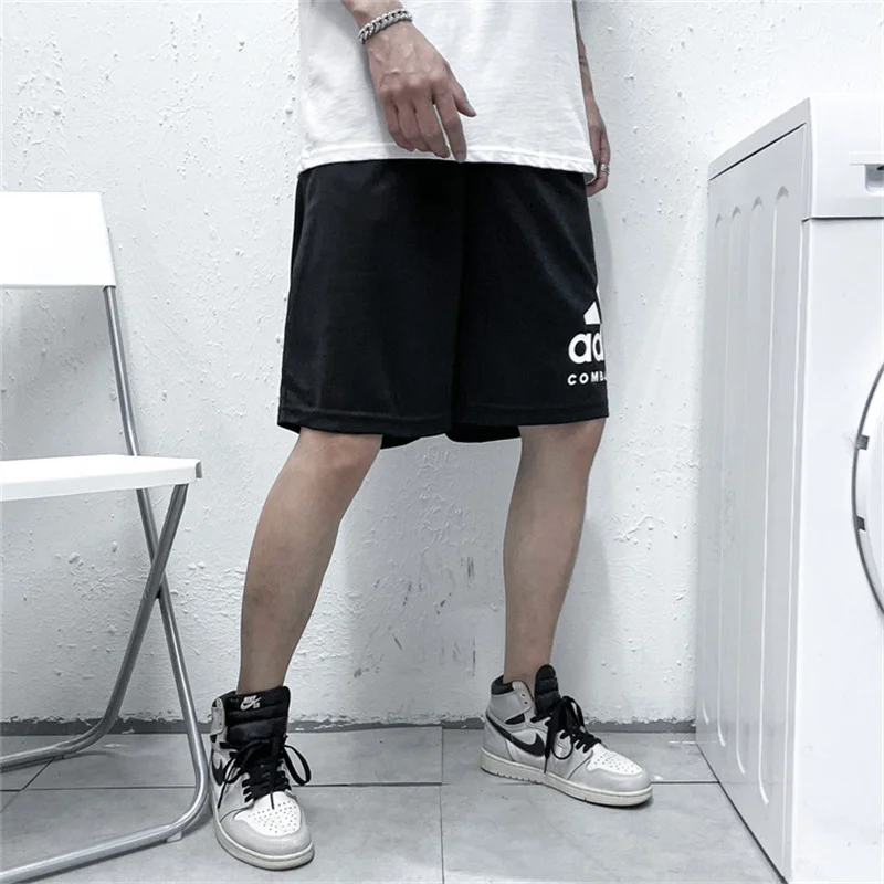 Adidas Men's Exercise Shorts, Loose, Quick-drying, Lightweight, Large Printing, Trendy Exercise Shorts Sweatpants, Black