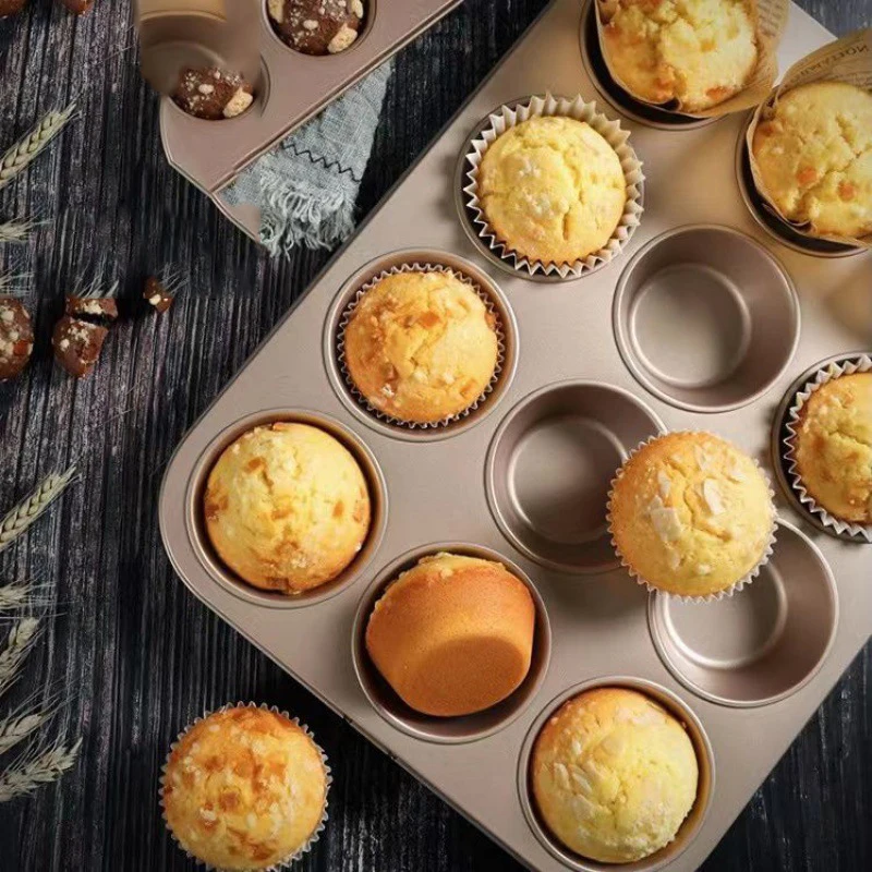 12 Cups Muffin Pan Carbon Steel Nonstick Cupcake Mold Bakeware Muffin Tray  Kitchen Baking Pan Round Cake Mould Baking Tools