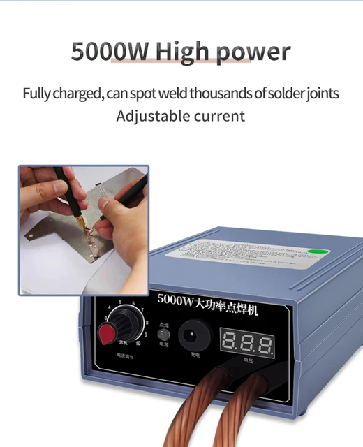  Soldador por puntos DH20ProDIY Soldador por puntos portátil de  mano Mini máquina de soldadura por puntos con bolígrafo de liberación  rápida Placa de níquel 18650 Batería Soldador por puntos (Color 5000W