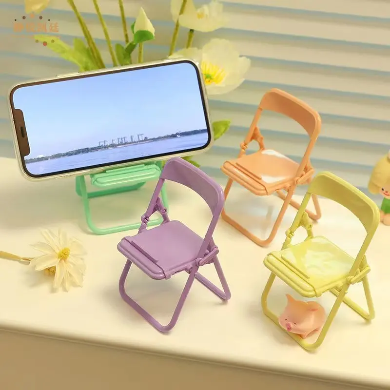 Portable Mini Mobile Phone Stand Desktop Chair Stand 4 Color Adjustable  Macaron Color Stand Foldable Shrink Decoration Decoratio