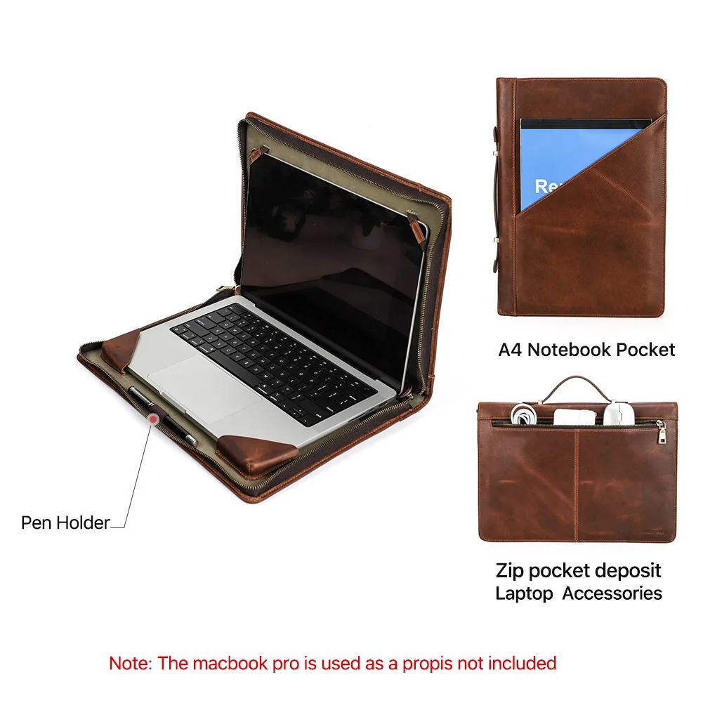 Família Contacts Genuíno Couro do Portátil Capa para Macbook Pro 14 16 Macbook Pro ar 13 Cases de Manga Protetora Bolsa - Imagem 2