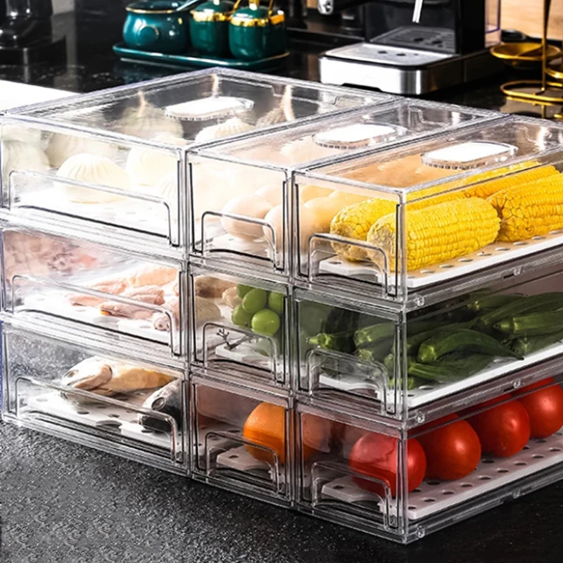 Stackable Transparent Food Storage Box Refrigerator Storage Box Drawer Storage  Box Refrigerator Fruit and Vegetable Storage Box