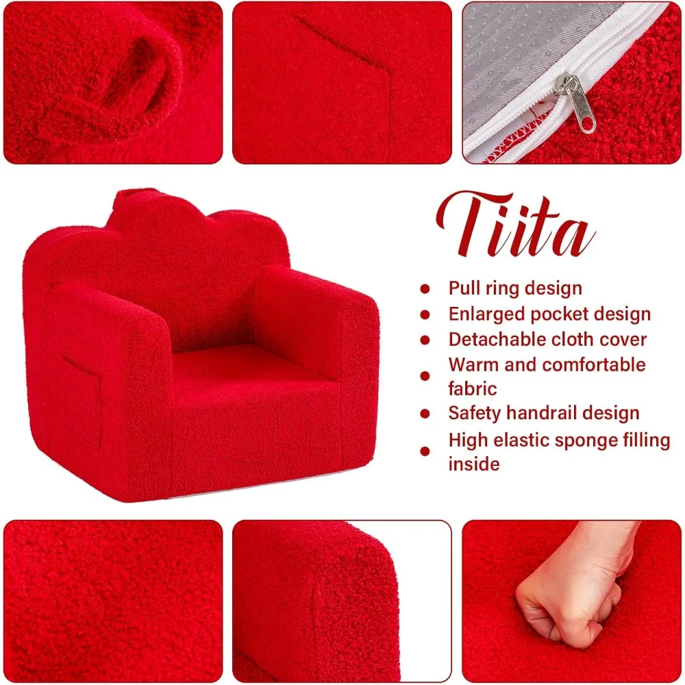 Washable Cover Carrying Handle, Convertible Children Sofa Chair for Girls and Boys, Children's Sofas 4
