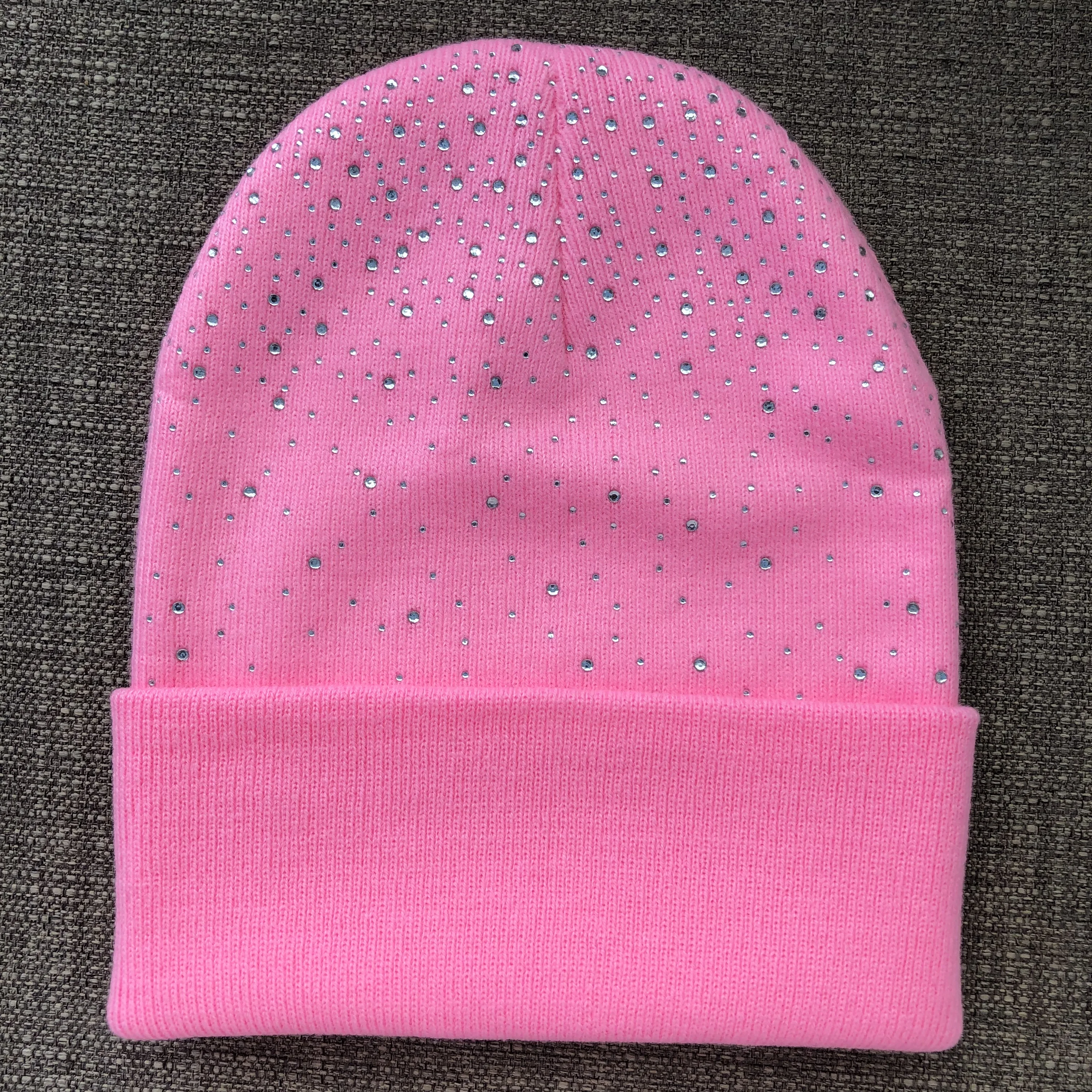Thicken Women Knit Beanies With Rhinestone Slouchy Beanie Hats Winter Knit Caps Breathable Soft Ski Hat Cuffed Skull 5