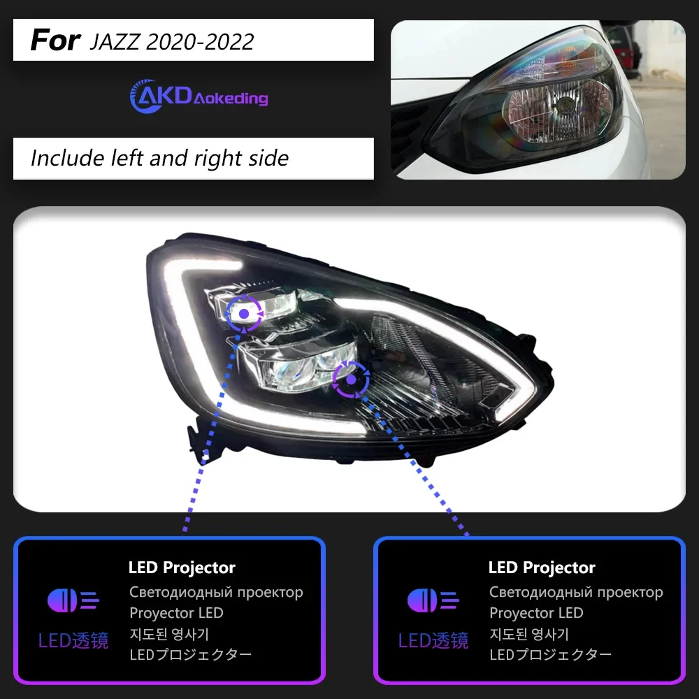 혼다 재즈용 자동차 조명, 헤드라이트 2021-2022 GR9 헤드 램프, Drl 프로젝터 렌즈, 자동차 액세서리