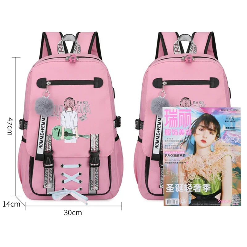 Pink Canvas Backpack Women School Bags for Teenage Girls Preppy