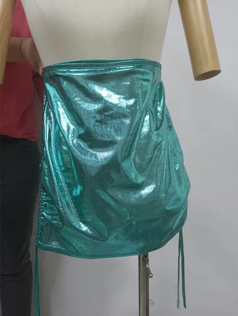 2022 Fashion woman sexy miniskirt nightclub pole dancing exotic clothing clothing patent leather skirt sky blue