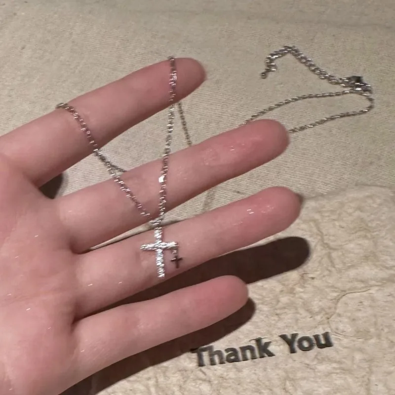Fashion Simple Stainless Steel Cross Necklaces Women Luxury Design Metal Zircon Clavicle Chain Choker Jewelry Birthday Gift