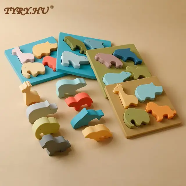 Silicone Teether Baby Stacking Teething Toy Soft Building Stacker Block Platter Teether Montessori Category Nesting Stacking Toy 1