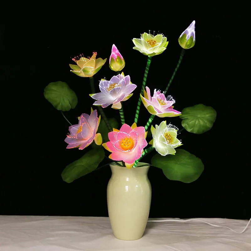 

Garden Decoration Artificial Flowers Colorful LED Fiber Optic Bonsai Lotus Lamp Buddha Lamp Home Decor Festive & Party Supplies