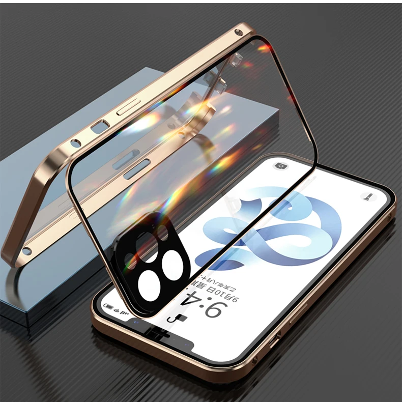 For IPhone 13 12 11 Pro Max 13 12 Mini Shockproof Full Lens Protection Double Sided Buckle Magnetic Clear Case Lens Metal Cover iphone 12 pro max case