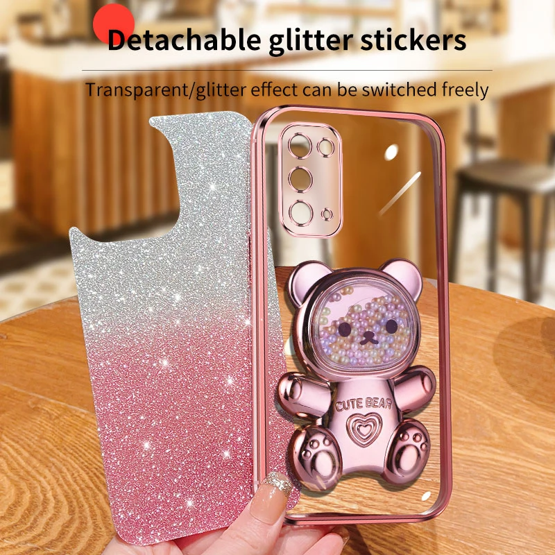 Quicksand Bear Glitter Holder Phone Case On For Oppo 5 6 Pro 6pro Stand Cover Reno 4 4se 6z 5k 3 2 2z_voghion.com