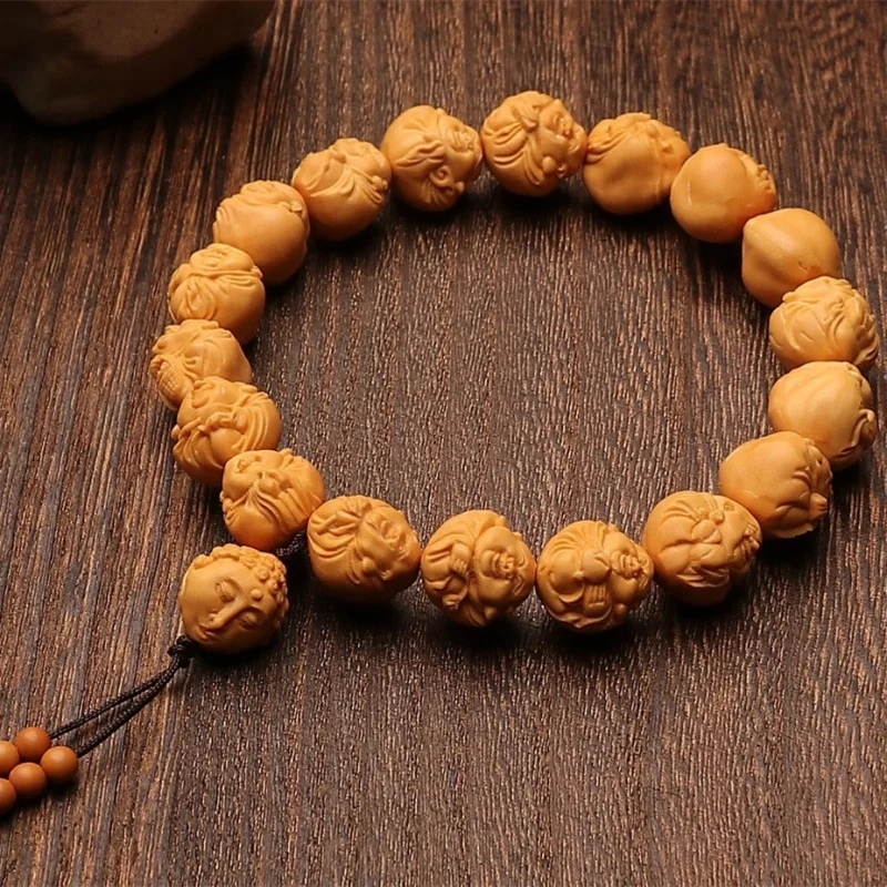 

Wild Gold Seed Dragon Pattern Hand Bracelet Small Walnut Carved Maitreya Buddha Handheld