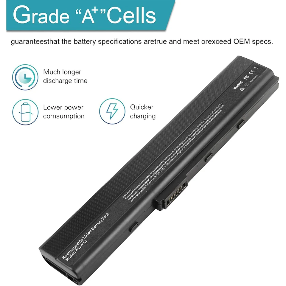 Replacement Battery For ASUS K55A, R500V, X55C & More Laptops - 11.1V 5200mAh Li-Ion BN4A