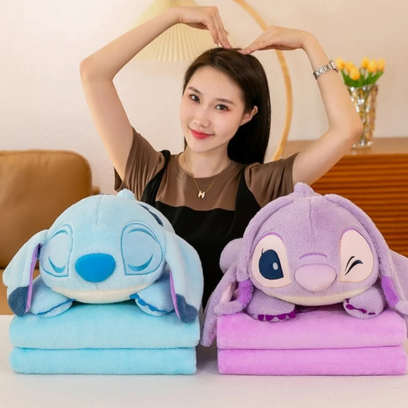 Disney Stitch Series Plush Throw Pillow Blanket 2-in 1 Sofa Back Cushion Car Office Children Nap Air-conditioned Causal Blanket 2