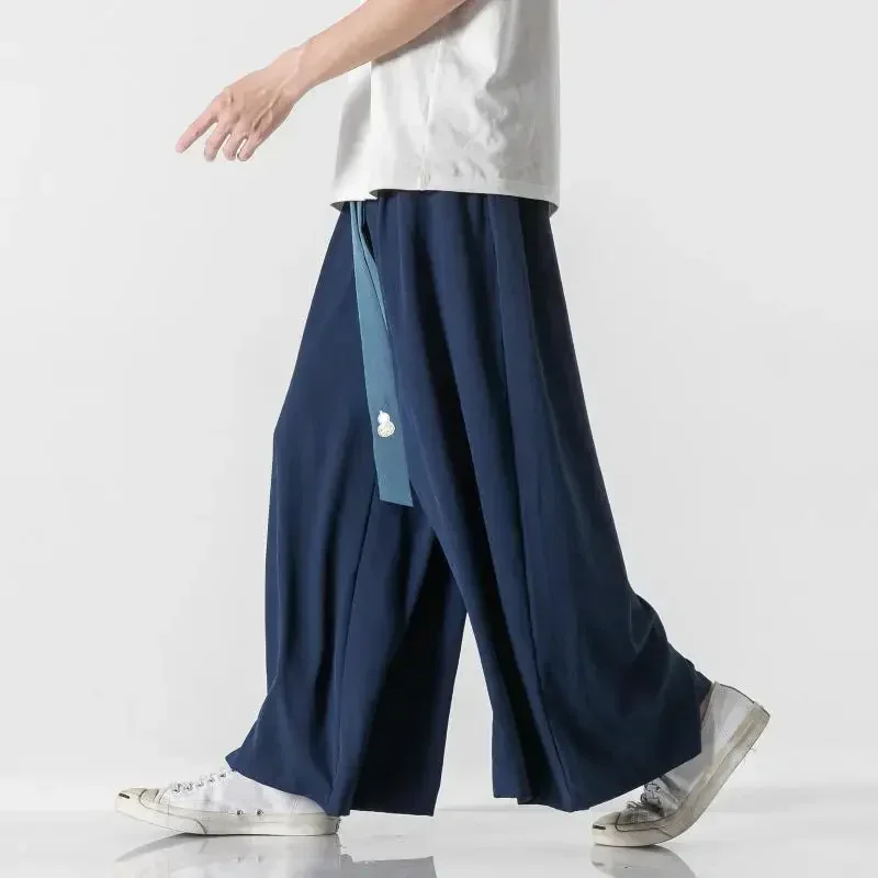 Men Wide Leg Pants Mens Cotton Joggers Retro Loose Trousers Man Chinese Style Linen Pants Male Big Crotch Nepal Robe