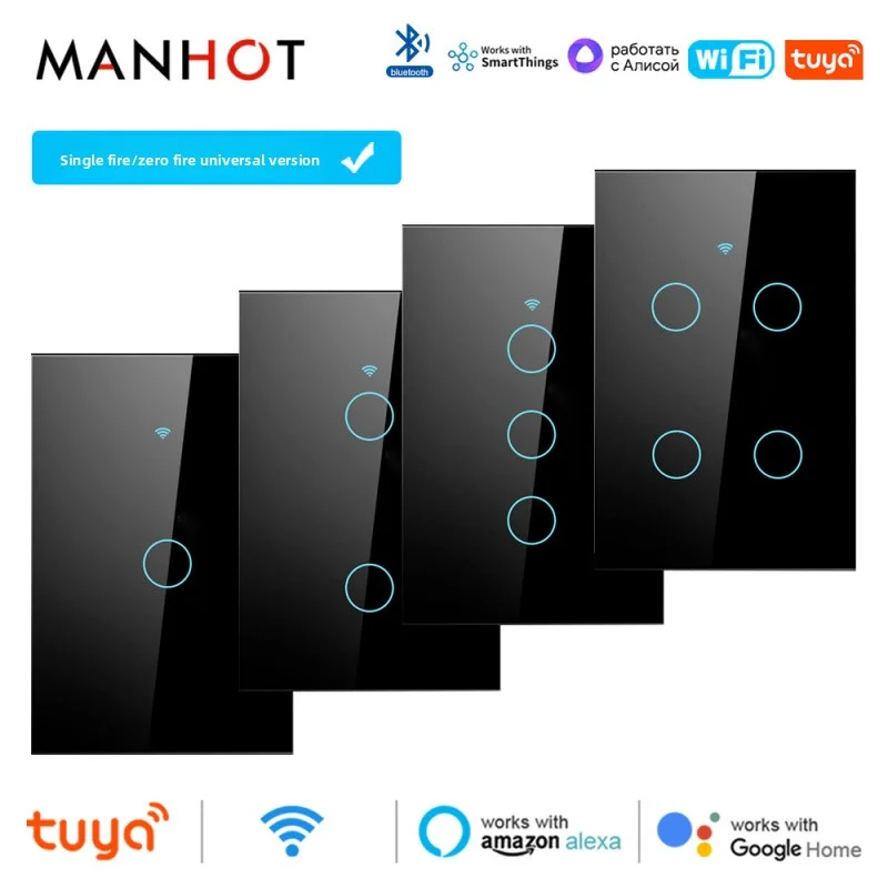 Tuya Wifi อัจฉริยะ Touch สวิตช์สีดําและสีขาวมาตรฐานออสเตรเลีย Single Zero Fire Universal Switch Remote Voice Control 1