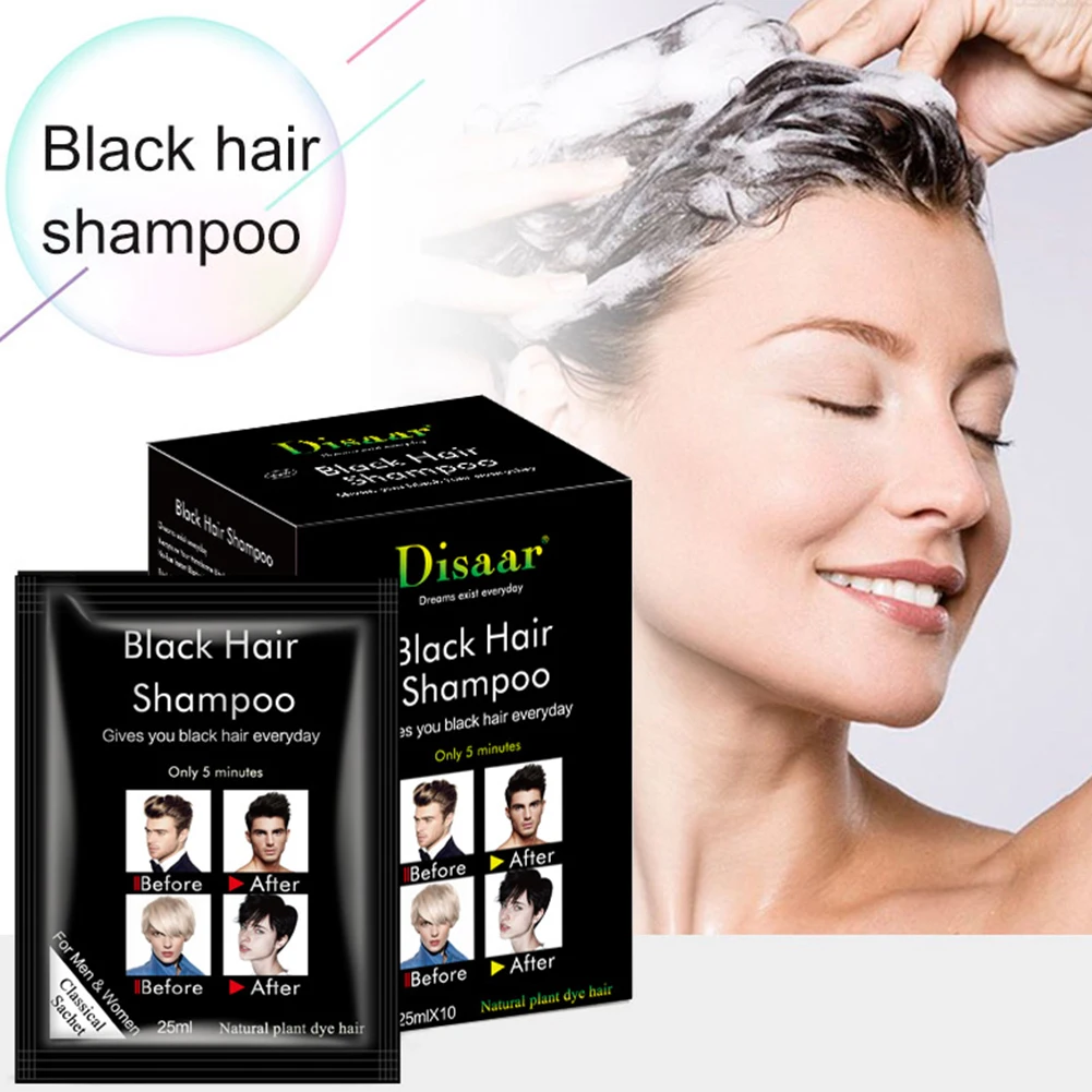 10 PCS Black Hair Shampoo Natural Ingredients Color Hair Blackening Shampoo Semi-Permanent Color for Men Women hair dye shampoo