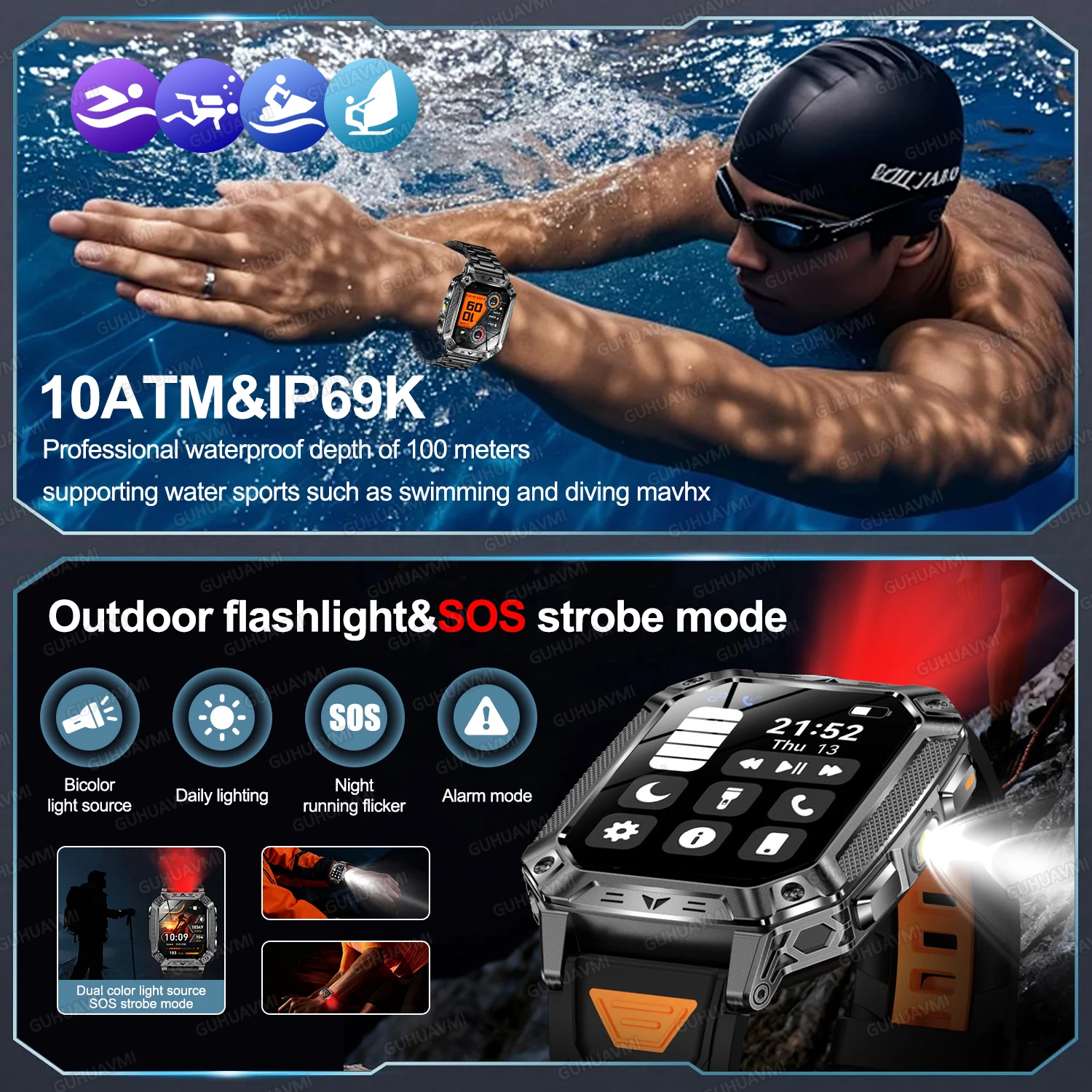2026 Military 1400mAh Battery Smart Watch Adult Men Bluetooth Call AMOLED Screen Heart Rate 10ATM Waterproof Swim SmartWatches 3