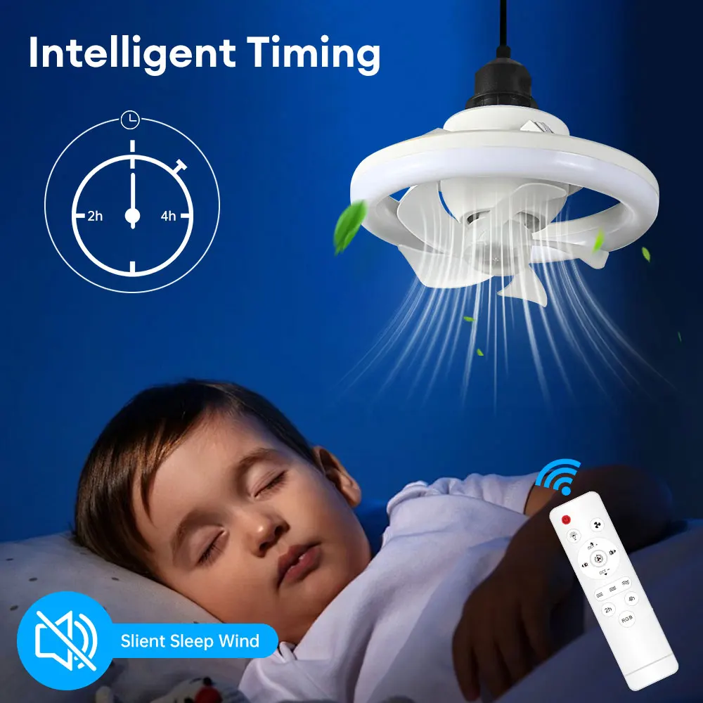 

E27 Ceiling Fan Light Remote Control Chandelier RGB Color Shaking Fan Lamp Air Flow Ventilation Fan for Bedroom Living Room