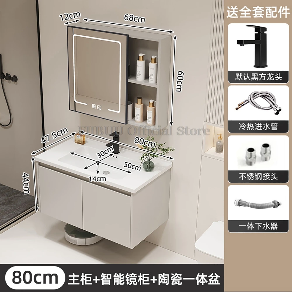 Wall Mounted Bathroom Cabinet Combination Washbasin Sink Vanity Ceramic Integrated Toilet Washbasin with Mirror CabinetFurniture