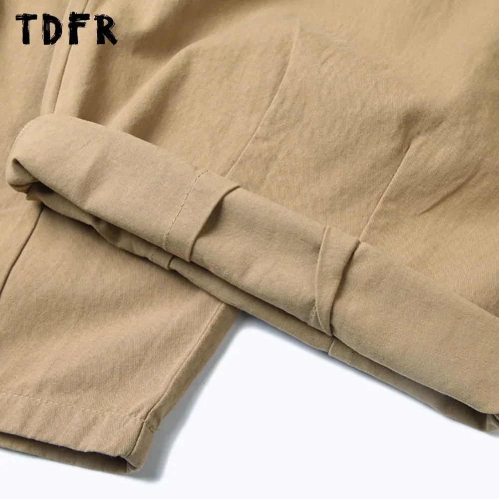 Solid Color Cargo Pants Mens Amekaji Safari Style Elastic