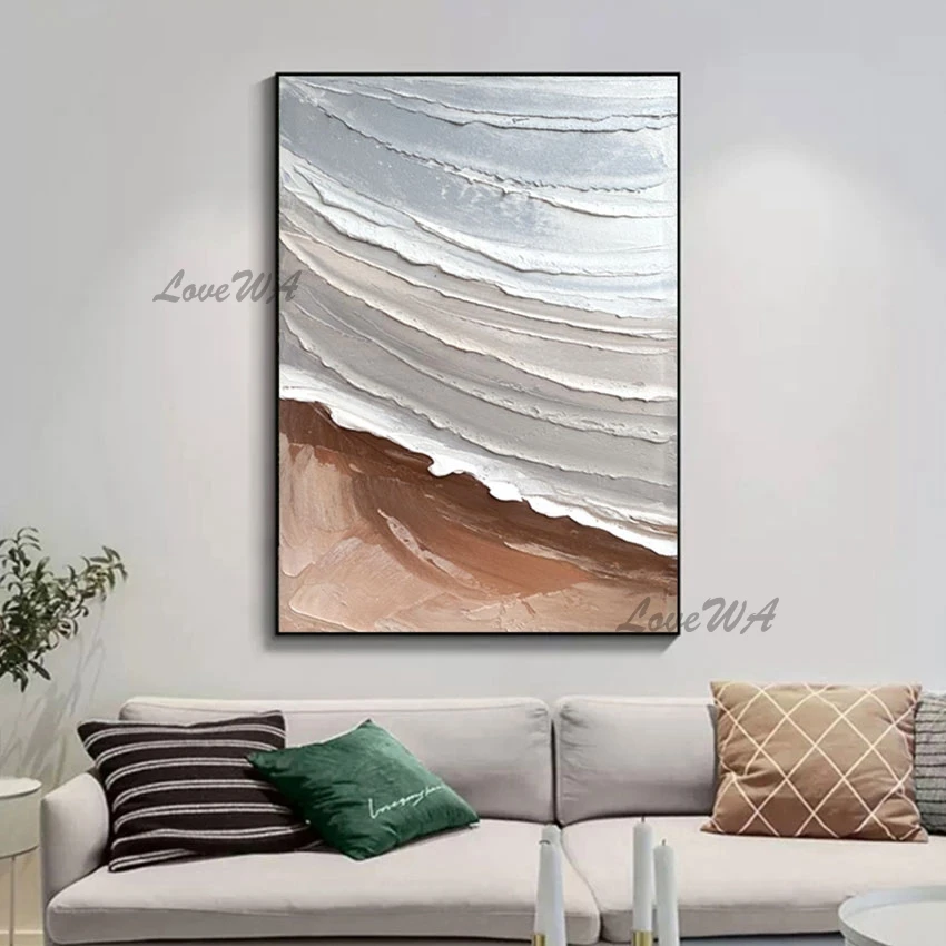 

Hand-painted Light Colors Thick Texture Simple Abstract Acrylic Painting Home Decor Accessories No Framed Modern Art Picture