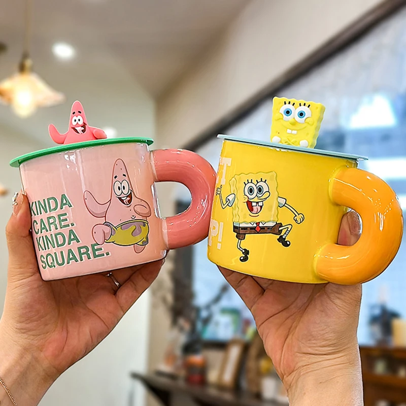 

Новинка 2024, Мультяшные аниме милые Квадратные Штаны Губка Боб, чашка для завтрака, чашка для овса, креативная керамическая чашка, чашка для кофе, подарок на день рождения