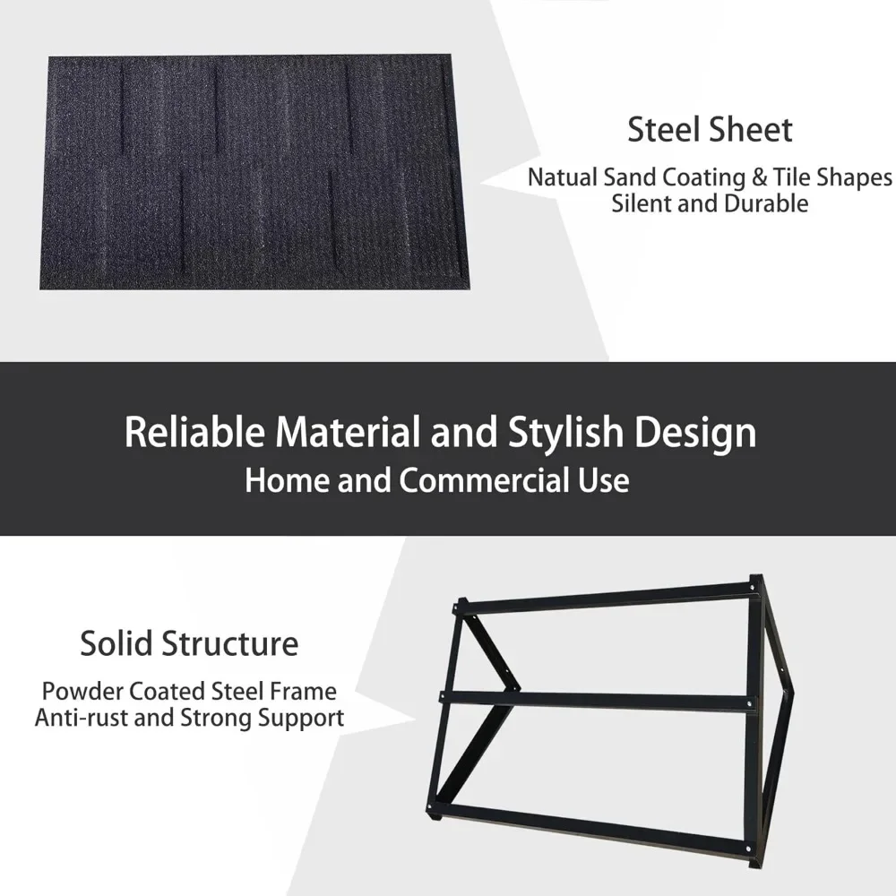 Fixed Metal Awnings 52 in W x 31 in H, Triangle Steel Frame with Tile Shaped Metal Awning for Door Entrance, Windows, Porches