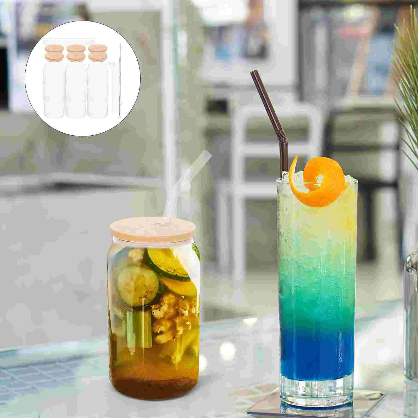 

Glass Drinking Lid Can Cup Straw Juicing Bottles Glasses Tumbler Reusable Juice
