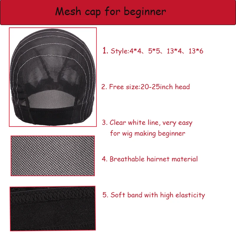 Yajukai Wig Caps For Making Wigs Wig Making Mesh Dome Cap For Beginners Lace Wigs Making Base Diy Wig Accessiores 5pcs/lot