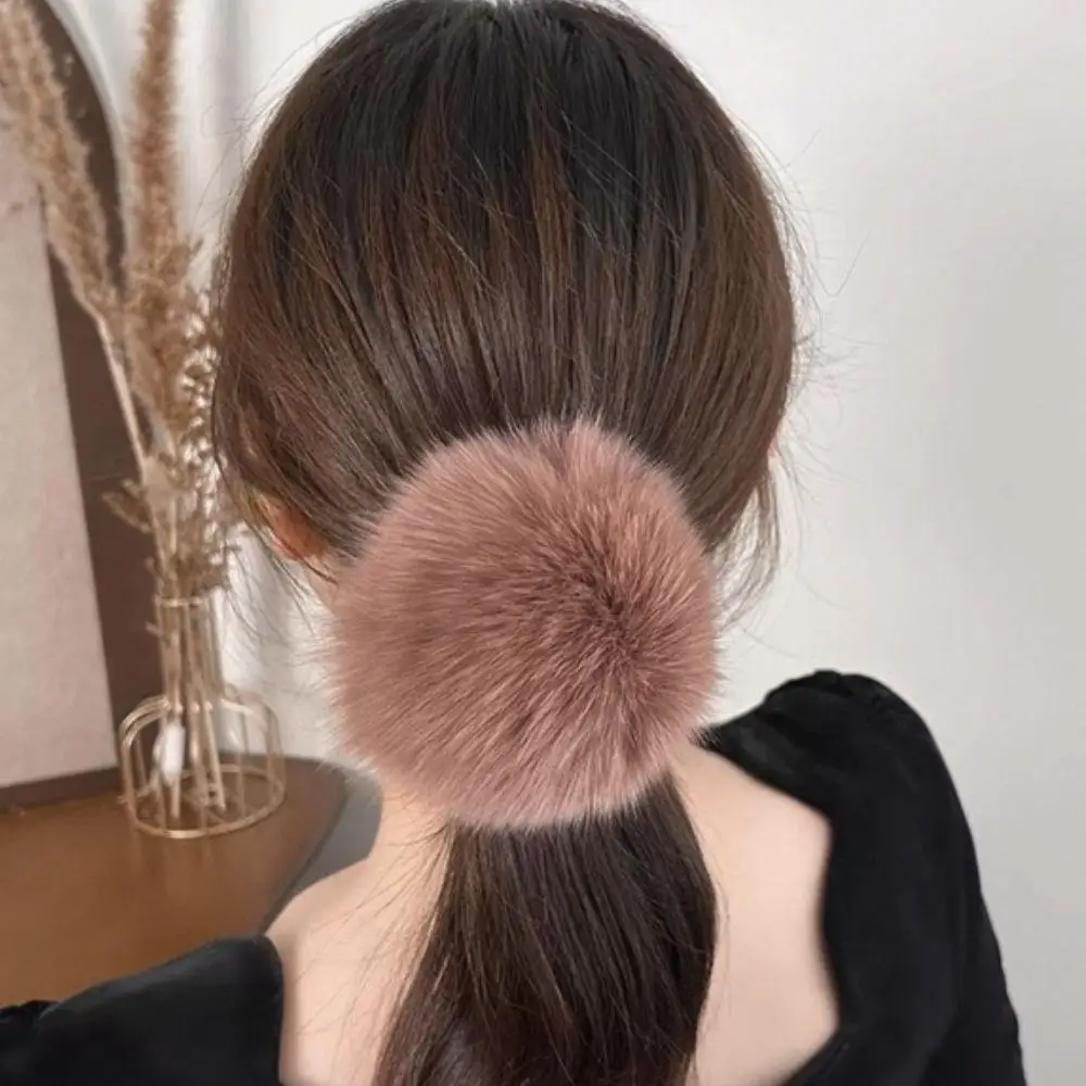 1pcs Fox Fur Pompom Hair Rope Ponytail Hair Holder Women Fashion Headdress Hair Bands DIY Girls Gift Fur Ball Hair Accessories